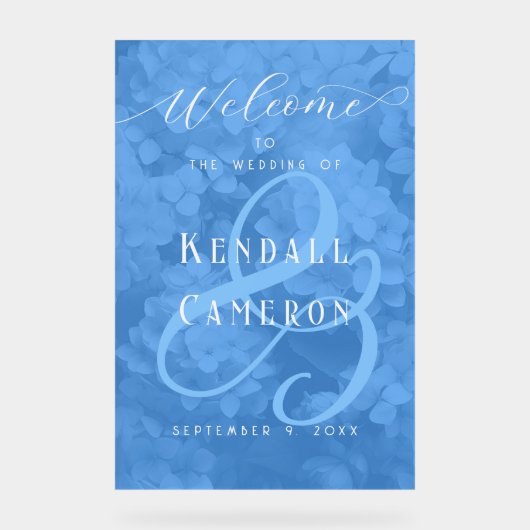 Blue Hydrangeas Floral Mariage Bienvenue (Recto)