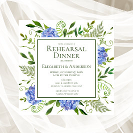 Blue Hydrangeas Floral Rehearsal Dinner Invitation Kaart