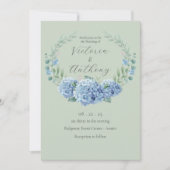 Blue Hydrangeas Floral Sage Green Wedding Kaart (Voorkant)