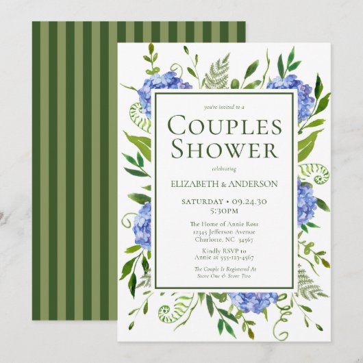 Blue Hydrangeas Floral Waterverf Couples Shower Kaart (Voorkant / Achterkant)