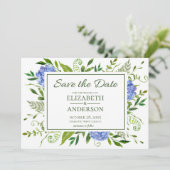 Blue Hydrangeas Floral Waterverf Save The Date (Staand voorkant)