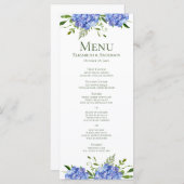 Blue Hydrangeas Floral Waterverf Wedding Menu (Voorkant / Achterkant)