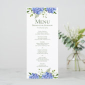Blue Hydrangeas Floral Waterverf Wedding Menu (Staand voorkant)