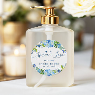 Blue Hydrangeas Floral Wedding Favor Sanitizer Ronde Sticker