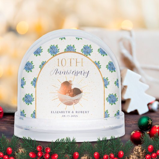 Blue Hydrangeas Gold Custom Photo 10th Anniversary Sneeuwbol