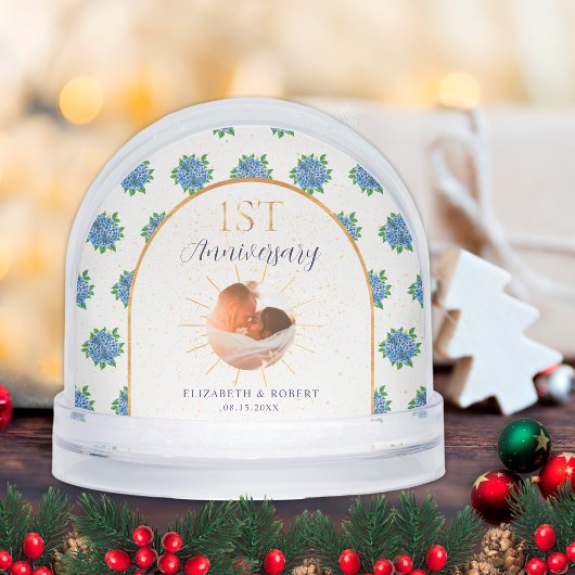 Blue Hydrangeas Gold Custom Photo 1st Anniversary