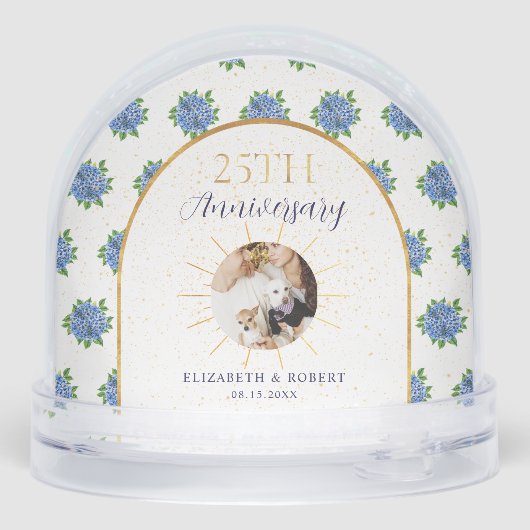 Blue Hydrangeas Gold Custom Photo 25th Anniversary (Arrière)
