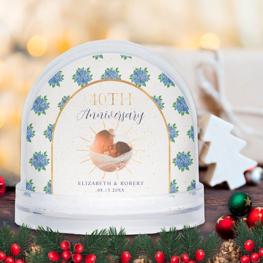 Blue Hydrangeas Gold Custom Photo 40th Anniversary