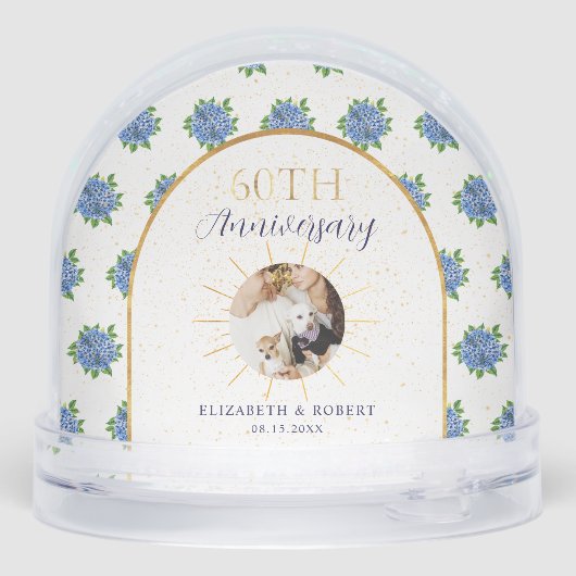 Blue Hydrangeas Gold Custom Photo 60th Anniversary (Arrière)
