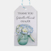 Blue Hydrangeas in Blue Jar Vase Wedding Label Cadeaulabel (Voorkant)