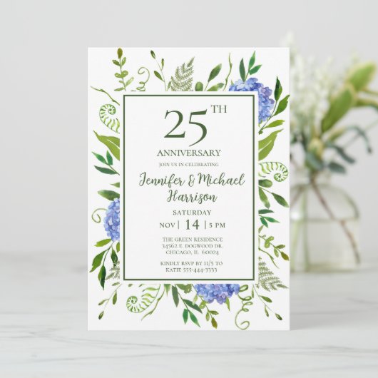 Blue Hydrangeas Invitation du 25e anniversaire (Debout devant)