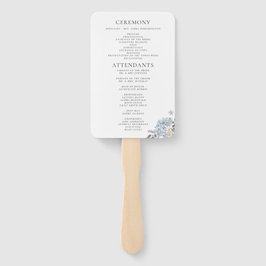Blue Hydrangeas Lijst Waterverf Wedding Programme Handwaaier (Achterkant)
