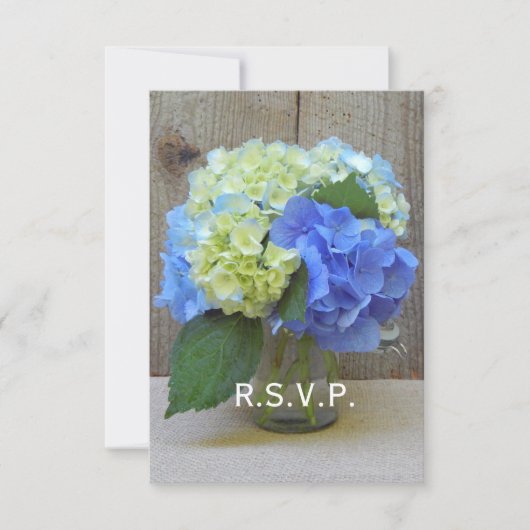 Blue Hydrangeas Mason Jar Mariage rustique RSVP (Devant)