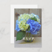 Blue Hydrangeas Mason Jar Mariage rustique RSVP (Devant / Derrière)