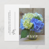 Blue Hydrangeas Mason Jar Rustic Wedding RSVP Kaartje (Voorkant / Achterkant)