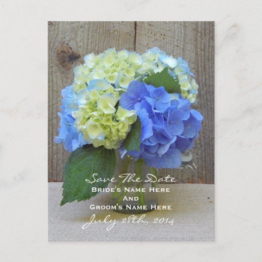 Blue Hydrangeas Mason Jar Save The Date Briefkaart (Voorkant)