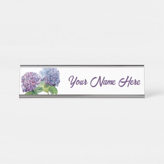 Blue Hydrangeas Personalized Nameplate Bureau Naambordje (Voorkant)