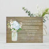 Blue Hydrangeas Rehearsal Rustic Country Mason Jar Kaart (Staand voorkant)