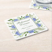 Blue Hydrangeas Script repetitie diner Vierkante Kartonnen Onderzetter (Schuin)