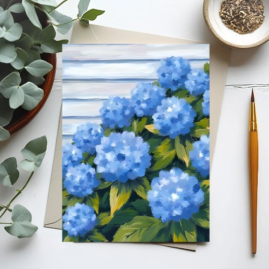 Blue Hydrangeas Struiken Bloemenschilderij Briefkaart