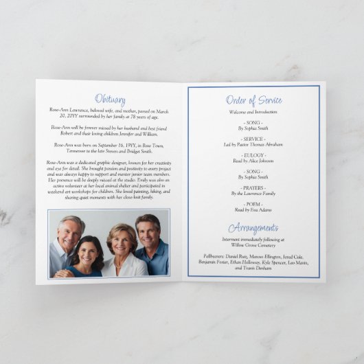 Blue Hydrangeas Summer Flowers Funeral Folded Programma (Binnen)