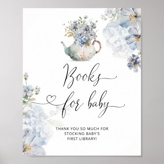 Blue Hydrangeas theepot Boeken voor baby Poster (Voorkant)