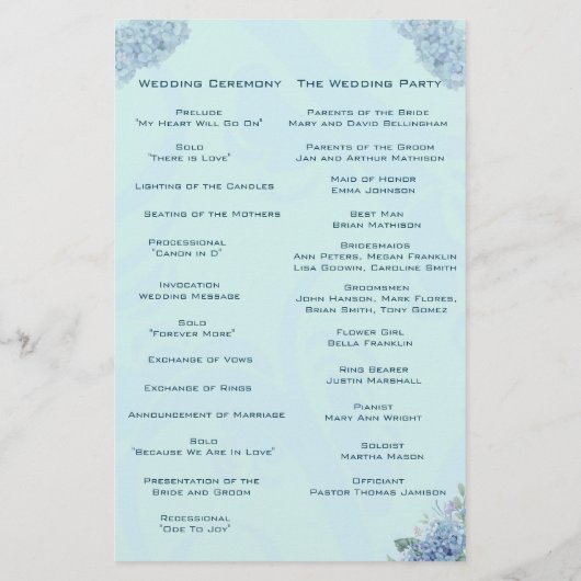 Blue Hydrangeas Trouwprogramma