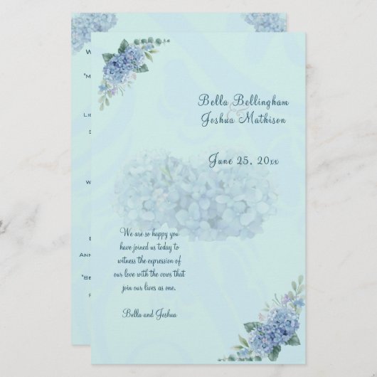 Blue Hydrangeas Trouwprogramma (Voorkant / Achterkant)