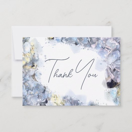 Blue Hydrangeas Watercolor Mariage Merci Note (Devant)