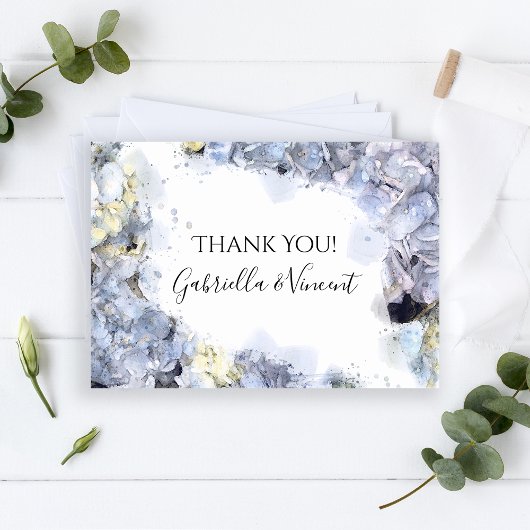 Blue Hydrangeas Watercolor Mariage Merci Note