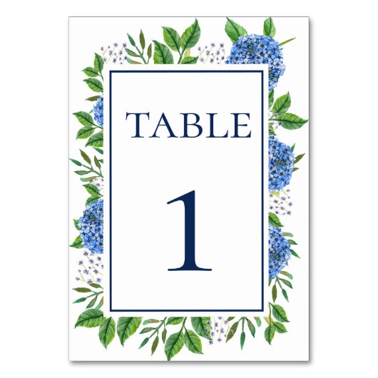 Blue Hydrangeas Watercolor Mariage Numéro de table (Par défaut)