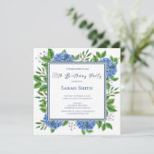 Blue Hydrangeas Waterverf 18th Birthday Party Kaart (Staand voorkant)