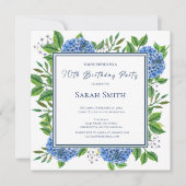 Blue Hydrangeas Waterverf 90th Birthday Party Kaart (Voorkant)
