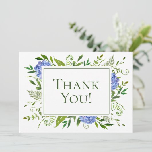 Blue Hydrangeas Waterverf Flat Dank u kaart (Staand voorkant)