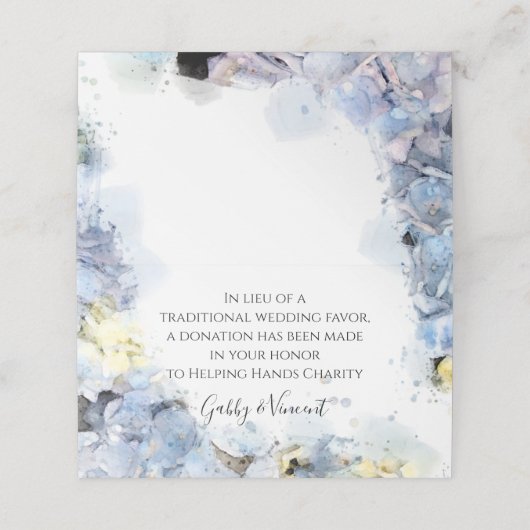 Blue Hydrangeas Waterverf Wedding Charity Favors (Buitenkant ongevouwen)