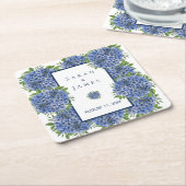 Blue Hydrangeas Waterverf Wedding Favor Vierkante Kartonnen Onderzetter (Schuin)