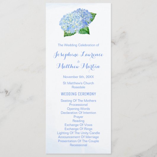 Blue Hydrangeas Waterverf Wedding Programs Programma (Voorkant)