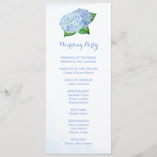 Blue Hydrangeas Waterverf Wedding Programs Programma (Achterkant)