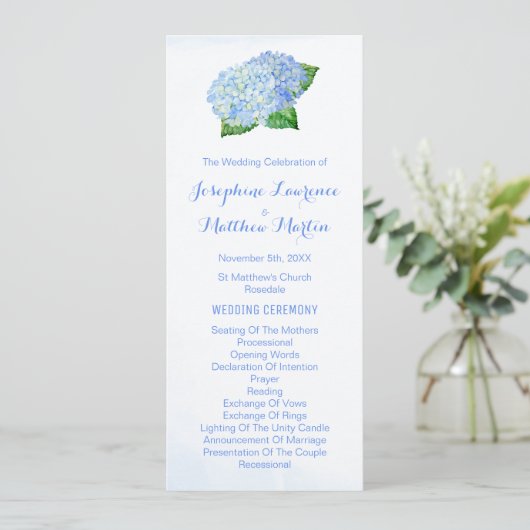 Blue Hydrangeas Waterverf Wedding Programs Programma (Staand voorkant)