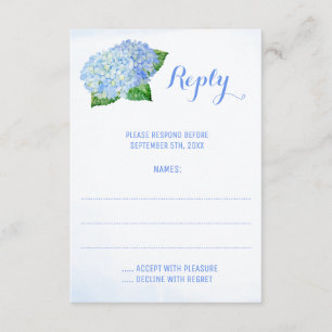 Blue Hydrangeas Waterverf Wedding Reply Cards RSVP Kaartje
