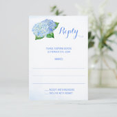 Blue Hydrangeas Waterverf Wedding Reply Cards RSVP Kaartje (Staand voorkant)