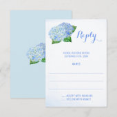 Blue Hydrangeas Waterverf Wedding Reply Cards RSVP Kaartje (Voorkant / Achterkant)