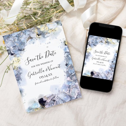 Blue Hydrangeas Waterverf Wedding Save the Date