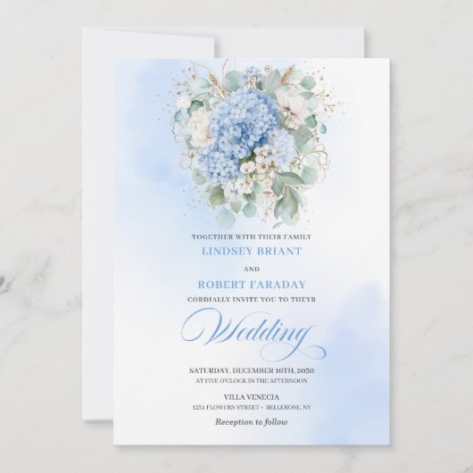 Blue Hydrangeas Wedding Invitation (Devant)