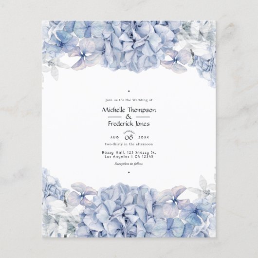 Blue Hydrangeas Wedding Invitation Flyer (Voorkant)