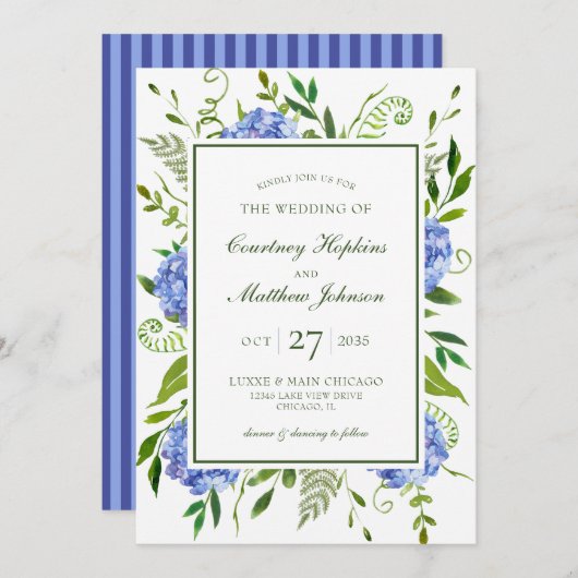 Blue Hydrangeas Wedding Kaart (Voorkant / Achterkant)