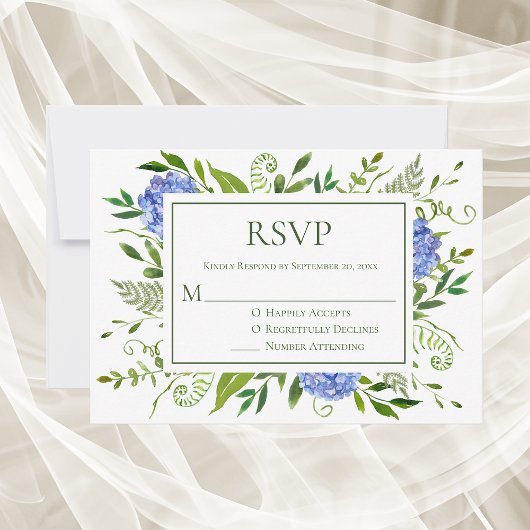 Blue Hydrangeas Wedding RSVP Kaartje