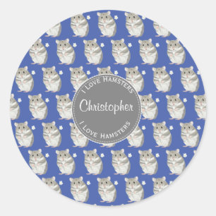 Blue I hou van Hamsters Gray Hamster Pattern Ronde Sticker