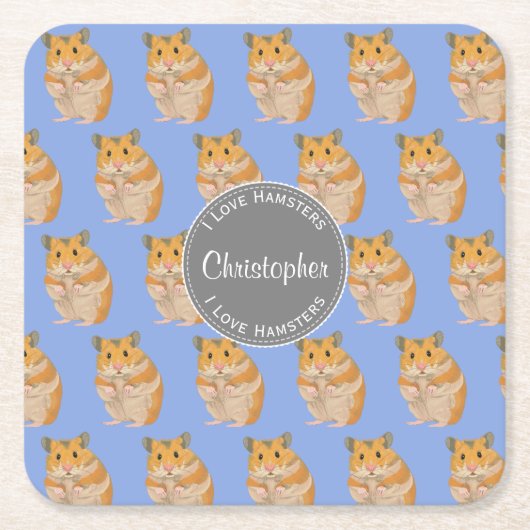 Blue I hou van Hamsters Hamster Pattern Vierkante Kartonnen Onderzetter (Voorkant)