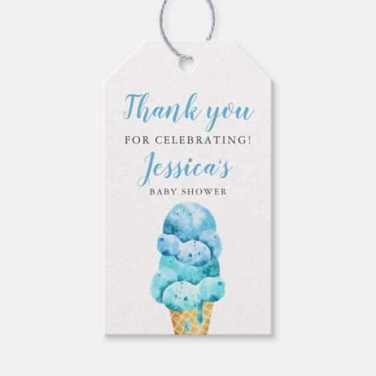Blue Ice Cream Baby shower Cadeaulabel (Voorkant)